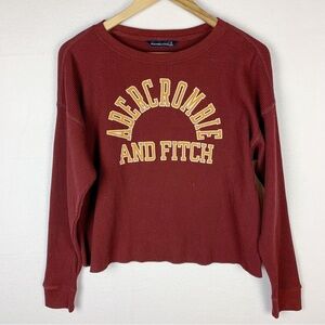 Abercrombie & Fitch Burgundy Waffle Logo Spell Out Pullover Top